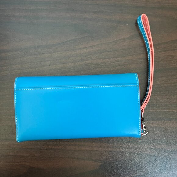 Lodis Audrey Blue & Coral Leather Wristlet Phone Wallet Detachable Strap New - Picture 3 of 7